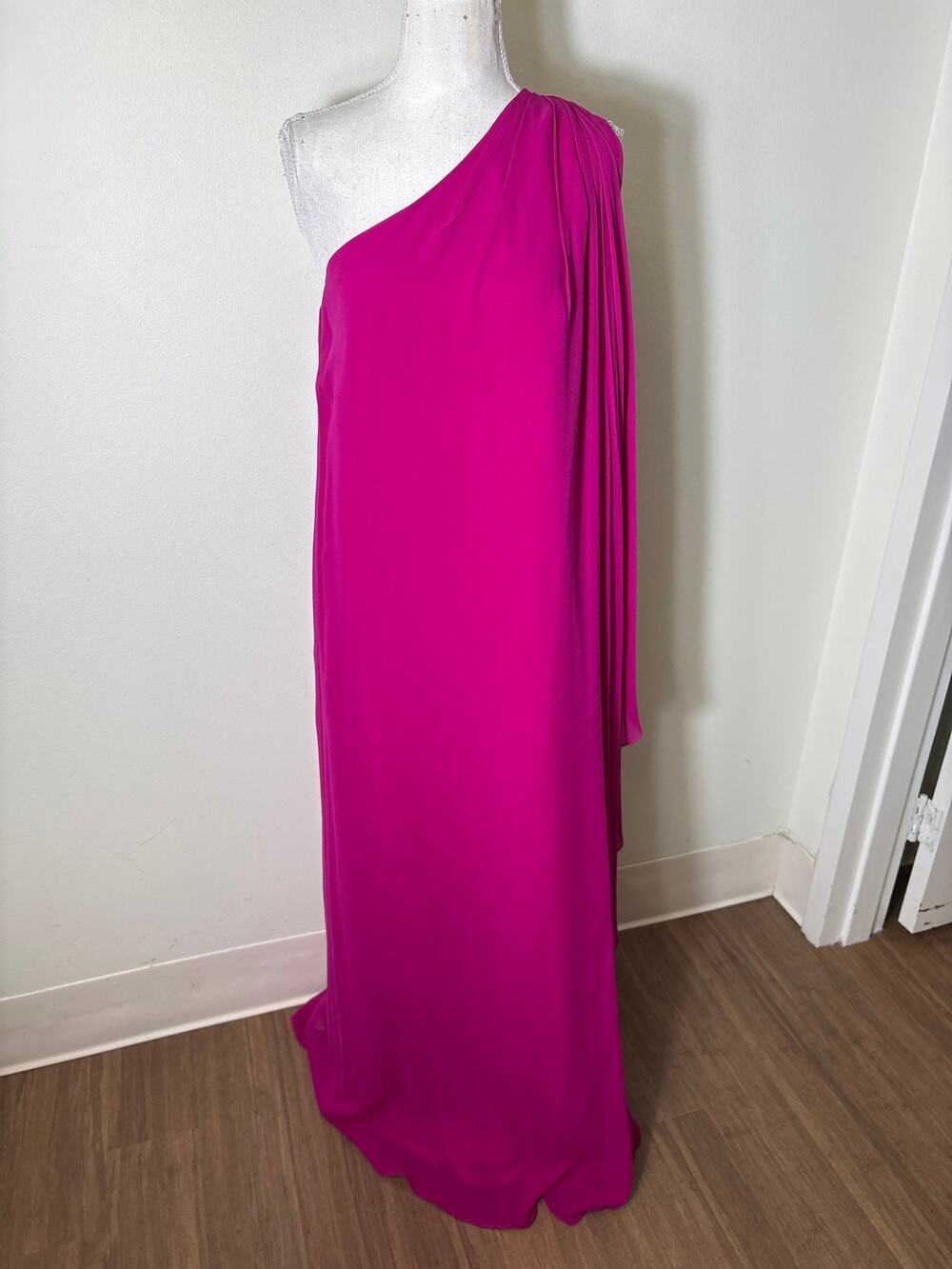 Halston Pink One Shoulder Drape Gown Sz 8